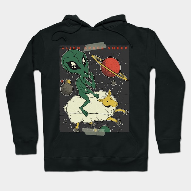 Alien space sheep, funny humor cute graphic, UFO outer space lover cartoon for men and women, Hoodie by Luxera Wear